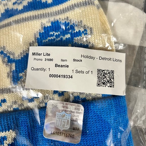 NFL Detroit Lions Knit Pom Beanie - Blue & Cream - Picture 2 of 5